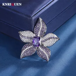 Luksusowy trend 810 mm ametyst broszki dla kobiet w stylu vintage kamień szlachetny Diamentowy Diament Diamentowy