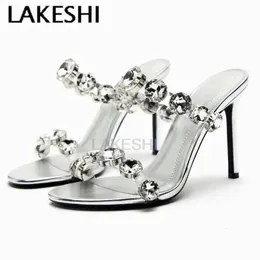 Lakeshi luxuoso shinestone mulheres bombas de festa sexy sapatos de casamento de noiva de cristal saltos altos mulas lady verão salto sandálias slip-o 240402