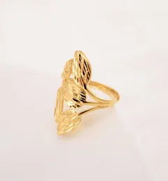 18 k massiv feines Gold gefülltes Blatt großer breiter Ring Hohlmuster übertreiben Finger Finger Advanced Sense Rings Frauen Girls Party2183423