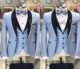 2019 ternos masculinos Slim Fit Three Pieces Groomsmen Wedding Tuxedos for Men Black Shawl Lapela Formal Prom Soone