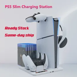 Ständer PS5 Slim Stand Base und Cooling Lüfterladegerät mit Controller -Ladestation für PlayStation 5 Console, PS5Slim Accessoires Dock