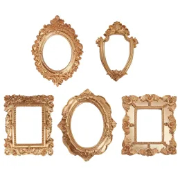 Quadro 5 PCs Pequeno quadro de foto dourado mostrando imóveis criativos de resina pendurada de parede barroca
