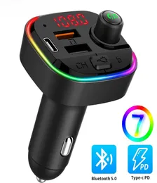 Bluetooth 5.0 FM Transmitter QC3.0+PD FAST USB Charger Adapter Wireless Mp3 Player Handsfree Kit with Bass O Backlit2600864