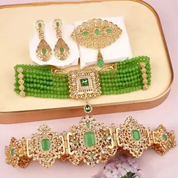 Turkiska kaftan bröllop smycken set guldpläterad etnisk birhe accesorios mujer krage y aretes arabiska muslim set bijoux femme 240408