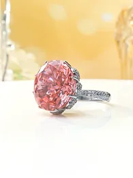 클러스터 반지 중공업 파팔 라카 오렌지 핑크 링 큰 보석 다이아몬드 여성 925 은색 손가락 성격