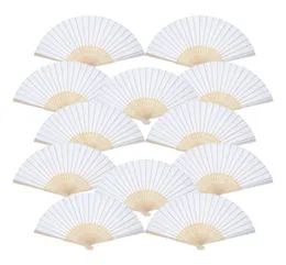 12 -paczek Hand Hand Fani White Paper Fan Bambus Folding Handheld Faned Fan for Church Wedding Gift Party Favors DIY6424670