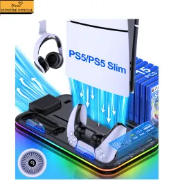 Stands Dinofire Gaming Accessories for PS5 Slim Stand PS5 RGB Cooling Station med Cooling Fan Dual Controller Charger för PlayStation5