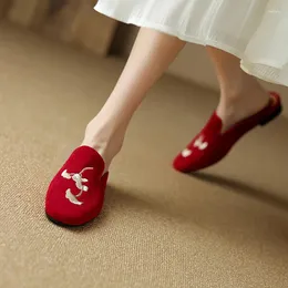 Slippers 2024 Summer Kid Suede Women Slipers Woman Shoes Fashion Mules For Zapatos Mujer Embroider Ladies