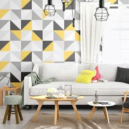 Wallpapers Removable Gray Yellow Bedroom Wall Paper Wallpaper Triangles Geometric Modern Geo Print Non-self-adhesive 9.5M Roll