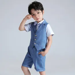 Tees Short Summer Baby Boys Formal Vest Short Shirt Bowtie Costumes for Wedding Host Good Quality Kids Graduation Dress Outfits,g116