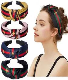 Симпатичные повязки на головные повязки для женщин с обручами для волос широкая полоса полоска с пчелиной животной кросс -узел с тканью обернутой 9908812