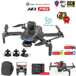 Drones keuhz ae3 pro max gps drone 8k câmera dupla 2.24g wifi fpv 3axis gimbal radar obstáculo evitação