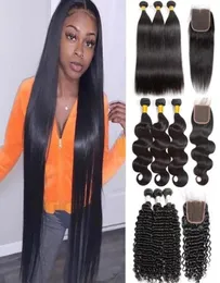 Pacchetti di capelli umani dritti da 30 pollici con chiusura Frontal Brasiliana Body Body Wave Rurly Deep Waki Yaki Slielo Ylove Virgin Remy N9033730