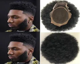 Men Hair Wig Hairpieces Afro Hair Toupee Lace Front with Mono NPU Toupee Jet Black Indain Virgin Human Hair Replacement for Black 2367687