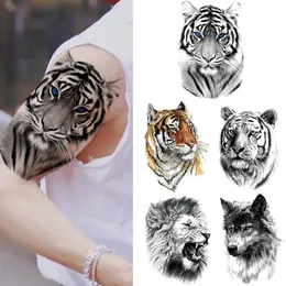 Lion Tiger Cool Tattoo Tattoo Moda Moda Lobo Propertável Art Body Art Fake Fake Removable Tatoo Men Personalidade Mulheres 240408