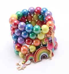 28 Styles Kinder Regenbogen Süßes Armband Kinder Mädchen Buntes Perlen Armband mit Pferdherzen Anhänger Geburtstagsfeier Geschenk Kid Jewel8183889