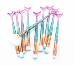 2022 Novo estilo Mermaid Professional Makeup Brushes compensar pincel de pincel de olhos de olhos esponjas 10pieces Tools5019304