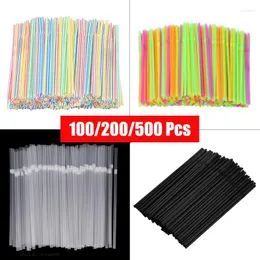 Tek Kullanımlık Bardak Pipetleri 500/200/100 PCS Plastik İçmek için Plastik Rietjes Rietjes Mutfak İçecek Düğün Bar Saman Partisi Aksesuarları