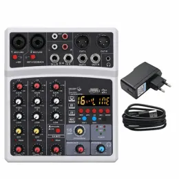 Mixer Wireless 4 Channels Audio Sound Mixer Mixing DJ Console USB with 48V Phantom Power 16 DSP Effects