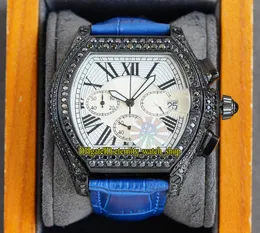 TWF TORTUE XL 62019X6 Japonya Miyota Quartz Kronograf Erkekler İzle PVD Çelik Pırlanta Beyaz Roman Kadran Buzlu Elmas Kılıf Mavisi LE6721062