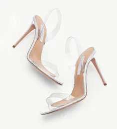Brancas populares de verão Aquazzuras PVC Sandals femininas, para que os calcanhares de saltos de sandália de nude