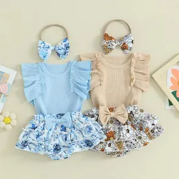 Clothing Sets Tregren 0-18M Infant Baby Girl Summer Clothes Cute Ruffles Sleeveless Romper Tops And Floral Cake Skirt Shorts Headband