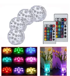 LED RGB Submersible Lamp IP65 Battery Apport Light Multicolor Changing Underwater Pool Lights med fjärrkontroll för bröllop PA2452629