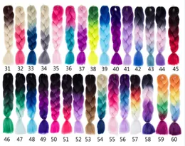 Kanekalon syntetyczne włosy plecionki 24 cali 100g Ombre dwukrotne kolorowe kolory jumbo fryzury warkocze 60 colors Opcjonalne tanie xrespress B6670235