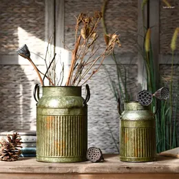 Vaser vas prydnad vardagsrum matbord blommor arrangemang dekorera sovrum retro gammal metall kreativ binaural järnpott