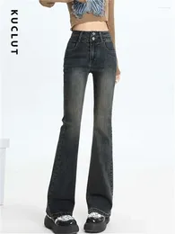 Kvinnors jeans kuclut hög midja för Womne 2024 Spring Autumn Chic Flare Pants Fashion Vintage Streetwear Button Down Denim