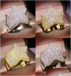 Com pedras laterais, pedras douradas de pedras de ouro cinco pontos de moda de moda de moda de moda anéis de hip hop jóias 1850 T2 Drop del YzedIbleshop DHD8J8798468
