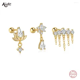 Dangle Küpe Yardımı 925 STERLING Gümüş 1 PC Mini Zirkon Sarkan Tassel Zincir Bırakma Kadınlar için 18K Altın Kaplama Takı Hediyesi Yüksek Kalite