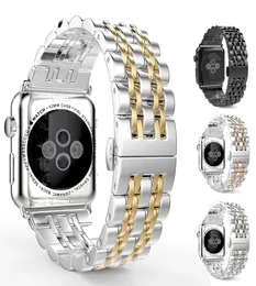 Apple Watch 7 6 5 4 3 2 1 SE Metal Seven Bead Wristband1973657に適した生成ソリッドステンレス鋼チェーンストラップ