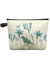 Kosmetische Taschen rustikaler Vintage Tulpe Blume Vogel Make -up -Beutel -Beutel Travel Essentials Frauen Toiletten Organizer Lagerstifte Hülle