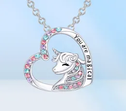 Unicorn Pendant Halsband Söt Lucky Heart Crystal Birthstone Horse Halsband du är magiska smycken födelsedagspresent flickor58589867278044