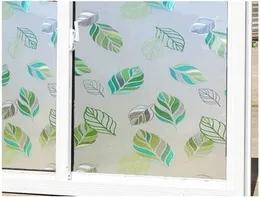 Fensteraufkleber dekorative Noglue Frosted Film Bunte wasserdichte statische Klingelfolie Aufkleber Grüne Blatt PVC1266829