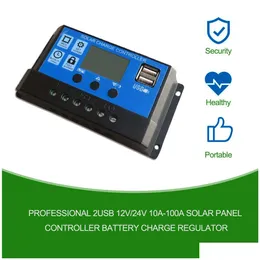 Painéis solares PWM 12V24V Controlador adaptativo 10A 20A 30A 40A 50A 60A 70A 80A 100A Carga da bateria e descarga Controlador de placa PV USB DH1WW