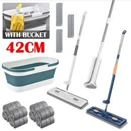 Vergrößerter Squeeze -Mop mit Mop -Eimer Hand kostenlos Wringing Bodenreinigung Mikrofaser Mop Haushalt Magie Flat Mops Reinigungswerkzeuge 240409