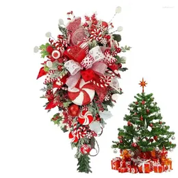 Decorative Flowers Christmas Candy Cane Swag 21inch Red And White With Upside Down Tree Wreaths For Outdoor Home Garden