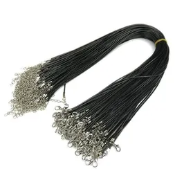 15 mm skórzany łańcuch biżuterii czarny skórzany sznur wosk w wosku Lina DIY Linia 45 cm homara