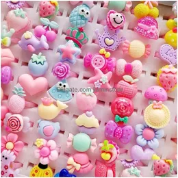 Band Rings New 200Pcs/Lot Childrens Cartoon Resin Jewelry Heart Shape Animals Flower Baby Girl Ring Gift Drop Delivery Dhl43