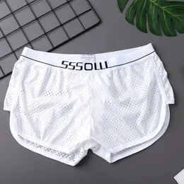 Sexiga män Ice Silk Seamless Breattable Boxer Briefs Fine Mesh Perspective Shorts Underwear Pouch Underpants Casual Loose Trosies 240412