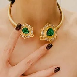 Backs kolczyki Zielony kryształowy zestaw biżuterii Mozie Modka Vintage Clip Speical Design Chokers dla kobiet przyjazdów