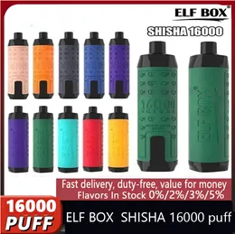 Elf Box Shisha 16000 Puffs Puff 16K Vape Display Display LED Mesh Bobina e Cigarros Fluxo de ar pré-preenchido 28 ml e-líquido Al Fakher Al Fakher Crown Bar 15000 90000 18000