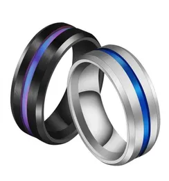 Anéis de casamento 8mm de titânio preto anel para homens mulheres tamanho 612 bandas de jóias de groove arco -íris da moda2316155