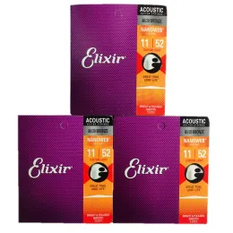 Gitarr 3 uppsättningar/ pack elixir akustiska gitarrsträngar nanoweb beläggning 80/20 brons bra ton långa liv gitarrsträngar 11002 11027 11052