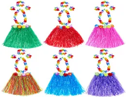 Kids Hawaiian Grass Skirt Garland Hula Hula Fancy Skirt 5pcs set 40cm Party Festival Decor