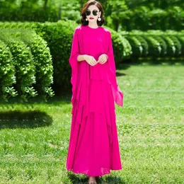 Sukienki swobodne do kostki szyfonowej solidna kolorowa sukienka 2024 letnia talia szczupła mody