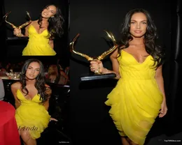 Sexy Yellow Color Megan Fox Evening Abito spaghetti Cinghie Rossa Carpet Short Celebrity Dress Dress Gown6330023