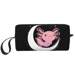 Kosmetiska väskor reser axolotl på månen toalettartikar salamander djur makeup arrangör kvinnor skönhet lagring dopp kit case box